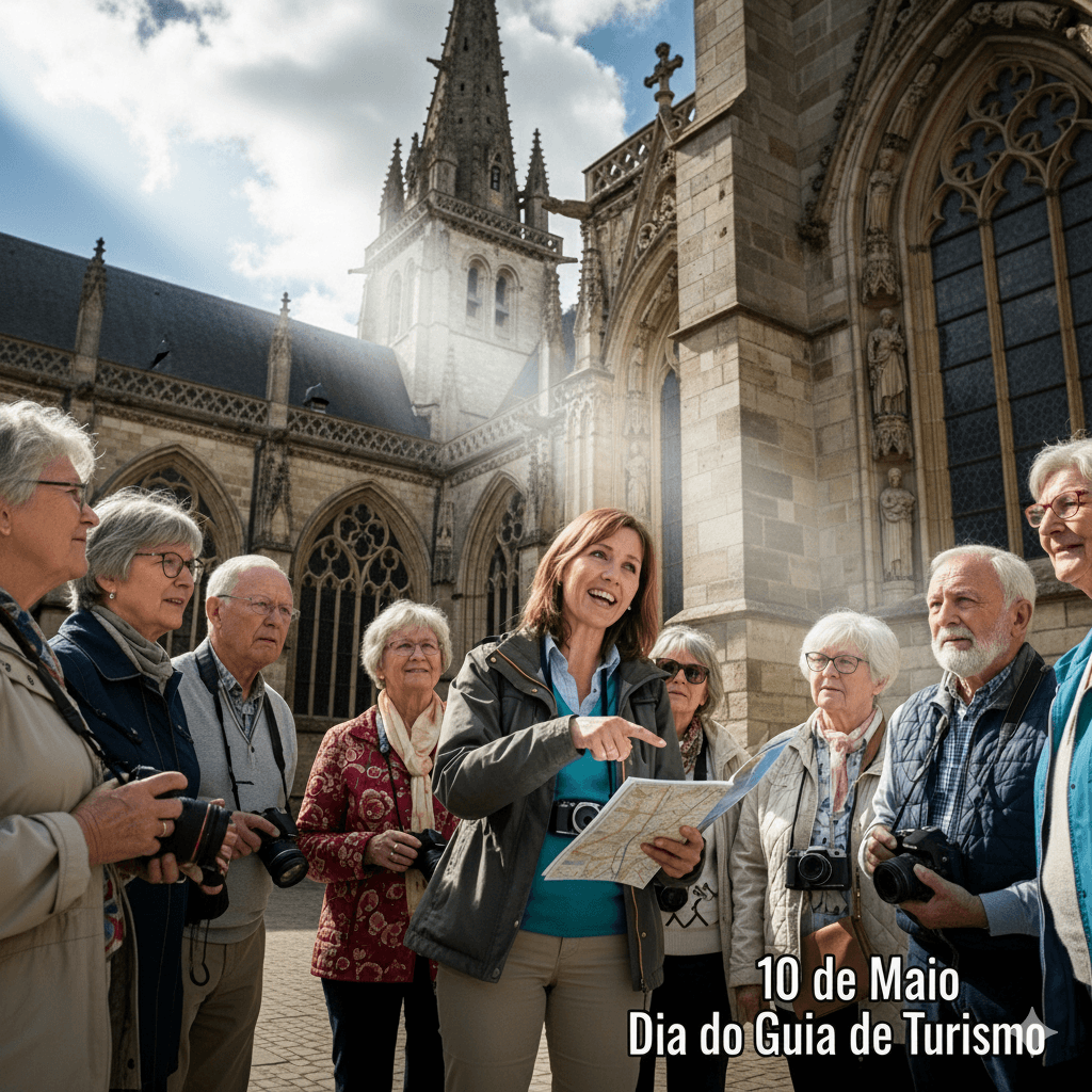 Guia de turismo falando com um grupo de idosos